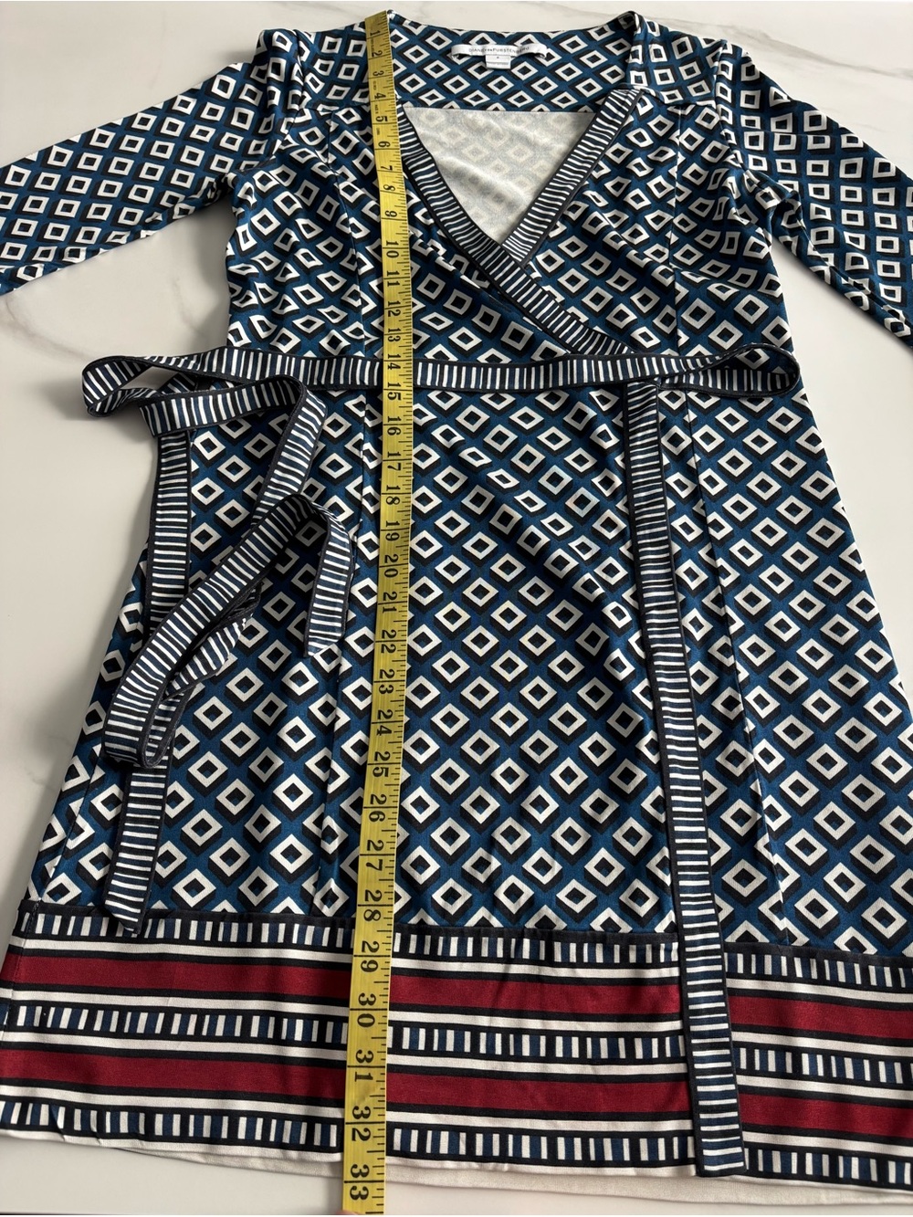 Diane Von Furstenberg Navy, White & Red Geometric Wrap Dress - Picture 7 of 11